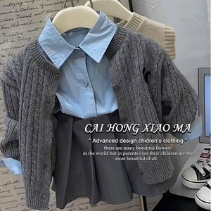 Cai Hong Xiao Ma Girls School Style Suit Knitted Vest Collar Shirt Pleated Skirt Spring Autumn Cotton Woolen Outfit - Product Image 3