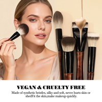 Nouvel ensemble de 24 pinceaux de maquillage professionnels de luxe, vegan, de haute qualité, avec manche en bois, pour blush et contour, couleur marron, en gros, marque privée