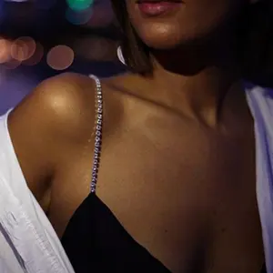 Bra Berlian Imitasi untuk Wanita, 2 Buah/Set Berlian Imitasi Tali Bahu Gaun Seksi Perhiasan Tubuh Tali Bra Dapat Disesuaikan