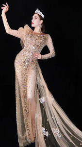 NOVANCE Y1718 Nouveautés Vêtements 2026 Robe de soirée féerique <span class=keywords><strong>sexy</strong></span> en dentelle scintillante avec traîne, Robe de soirée formelle nude, Robe de nuit tendance - Product Image 4