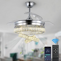 Vente directe d'usine, ventilateur de plafond moderne en cristal intelligent à commande à distance BLDC réversible 60W 42 pouces avec lumière LED