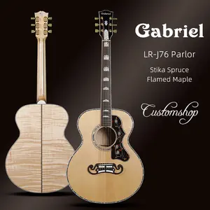 LR-J76 gitar akustik Gabriel pabrik Stika cemara 38 inci ruang tamu dengan Maple menyala semua kayu Solid perjalanan gitar rakyat tunggal