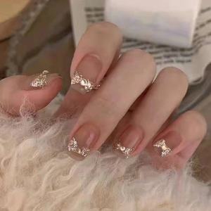 Temooi venta al por mayor 24 piezas ABS francés largo redondo diamantes de imitación <span class=keywords><strong>uñas</strong></span> postizas patrón cuadrado prensa con pegamento para <span class=keywords><strong>uñas</strong></span> - Product Image 1