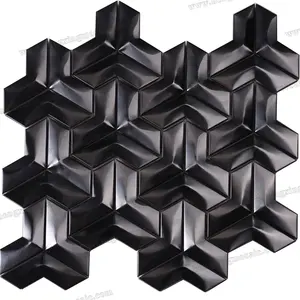 Fashion Cool Black Brushed 304 Stainless Steel Antislip Antirust 3D Metal Mosaic Tile For Outstanding Decoration