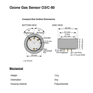 Swiss Membrapor O3/C-50 Ozone Gas Sensor 10-33 Load Resistor RoHS Compliant Environmental Monitoring - Product Image 3