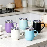Tasse à œufs 12OZ en acier inoxydable 304 avec poignée, modèle export, double paroi, portable, pour vin rouge et eau