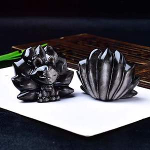 天然風水シルバー黒曜石刻まれた9尾キツネ置物ホームデコレーションオーナメント - Product Image 3