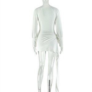 Productos de Moda 2026, Vestido Sexy de Verano para Mujer, Cuello en V Profundo, Manga Larga, Ajustado, Color <span class=keywords><strong>Blanco</strong></span> Sólido, Informal - Product Image 3
