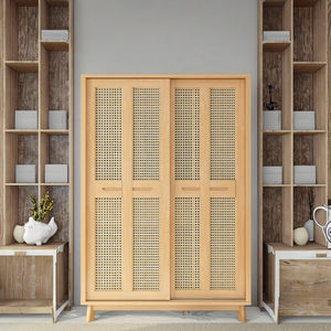 <span class=keywords><strong>Armadio</strong></span> Angolare Moderno e Durevole in Legno Massello e Rattan <span class=keywords><strong>con</strong></span> 2 Ante Scorrevoli per Camera <span class=keywords><strong>da</strong></span> <span class=keywords><strong>Letto</strong></span> - Product Image 4