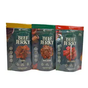 Custom Gelamineerd Meerdere Lagen Zilver Plastic Aluminiumfolie Zak Opstaan Zakje Voor Beef Jerky Met Diepdruk Afdrukken Voedsel Gebruik