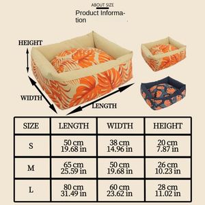 Classic Leaf Print Eco-friendly Pet Orthopedic <b>Nest</b> Square Edging Firm Support Thickened Design Canvas Removable Washable Small - Product Image 4