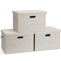 Grand bac de rangement pliable en lin avec couvercles et poignées amovibles, boîte de rangement avec couvercle