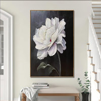 Grande Peinture Murale Contemporaine Fleur Blanche, Peinture à l'Huile Abstraite Peinte à la Main sur Toile, Écologique et Imperméable, Sans Cadre, pour Hôtel