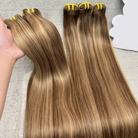 Extensions de Cheveux Humains Lisses Naturels, Couleur Ombrée P427 Blond Miel, 100% Cheveux Humains Vietnamiens Vierges Non Traités