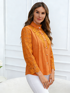 Nouvelle Collection Printemps/Été 2026 – Blouse Élégante Décontractée Grande Taille en Chiffon Brodé et Dentelle à Manches Longues pour Femme – Stock Entrepôt USA - Product Image 1