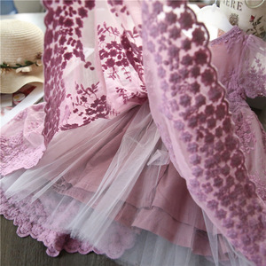 Venta al por Mayor de Ropa Infantil de Boutique, Vestidos de Niña con Flores Moradas, Tutú Largo con Encaje - Product Image 4