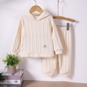 طقم ملابس بناتي للأطفال بتصميم مخصص للخريف والشتاء مكون من قطعتين، هودي محبوك + بنطلون كاجوال - Product Image 2