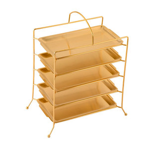 Stainless Steel Serving Tray <b>Rack</b> 3 Tier Rectangular Gold Plated For Hotel Tea Coffee Service - Product Image 3