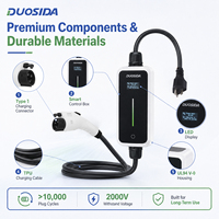 DUOSIDA Charger EV Portabel J1772 Mode 2 16A 240V Arus Dapat Diatur 6A 8A 10A 13A 16A Pabrik OEM untuk Amerika Utara