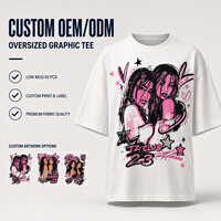 Camiseta con Gráficos de Anime, Estética Y2K, Estampado Vintage, Cuello Redondo, Algodón, Manga Corta Holgada, Verano, Estilo Desgastado, Camiseta de Moda