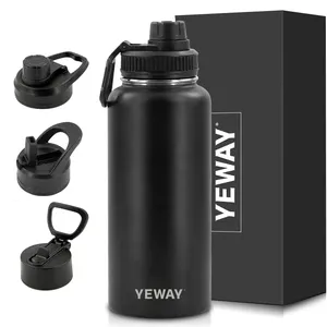 Yeway Custom ized 3 Deckel Edelstahl Vakuum flasche Botellas de Agua Wasser flasche Isolierte 32 Unzen Weithals Sport flasche