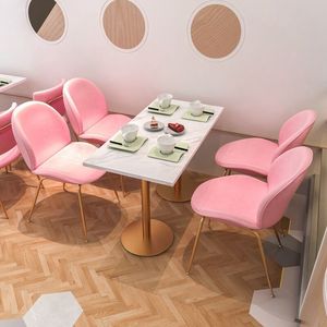 Rosa cor mármore pedra mesa Metal Jantar Set Chaise Restaurante Móveis sala de jantar Mesa e cadeira Sets Coffee Set - Product Image 1