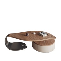 Mesa de Centro de Madera de Nogal de Lujo Ligero, Diseño Creativo con Forma de Hoja, con Almacenamiento, Mueble Moderno para el Hogar