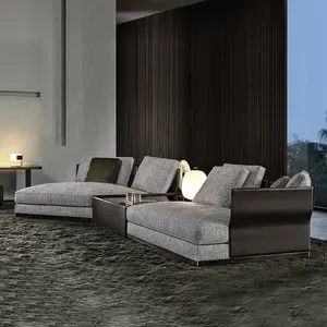 Contempo Designer Italiaanse Moderne Luxe Leer L Vorm 10 Seater Sectionele Grijze Vorm Voor Woonkamer Stof Hoekbanken Set