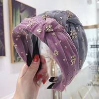 Style sud-coréen fée paillettes maille large bandeau tissu doux cheveux accessoires dames pressé cheveux cerceau femmes arc cheveux