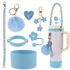 Lot de 7 sangles de transport pour gobelet, chaîne décorative pour gobelet, pendentif pompon, support de gobelet anti-chute, capuchon de paille anti-poussière - Product Image 1