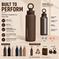 Bouteille d'eau isotherme en acier inoxydable à double paroi de 32 oz avec logo personnalisé, aimantée MagSafe, marron, avec support pour téléphone
