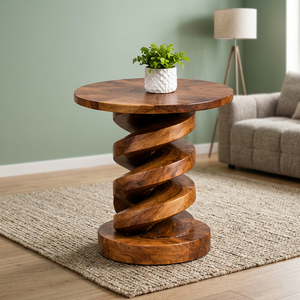 Mesa de Centro Redonda de Madera Ecológica de Estilo Art Deco Moderno con Patas en Espiral para Sala de Estar, Uso en Interiores para Todas las Estaciones - Product Image 2