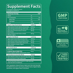 Poudre de superaliments Micro Supergreens : Chlorelle, Moringa, Épinards, Brocoli, Enzymes digestives, Probiotiques, Pomme, <span class=keywords><strong>Poire</strong></span>, Soutien immunitaire - Product Image 5