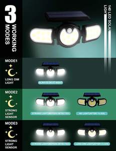 Détecteur de mouvement solaire <span class=keywords><strong>sans</strong></span> <span class=keywords><strong>fil</strong></span>, imperméable conforme à la norme IP65, 3 Modes d'éclairage, 140led, lumière de sécurité, applique murale, pour jardin, <span class=keywords><strong>terrasse</strong></span> ou Garage, 450 Lumens - Product Image 3