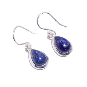 Handmade 925 Sterling Silver <b>Dangle</b> <b>Earrings</b> for Women Natural Blue Lapis Lazuli Pear Cabochon Diamond Main Stone <b>Pearl</b> Accents - Product Image 1