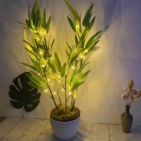 Éclairage intérieur à LED Rafraîchissant pour la chambre Lumière de Noël Lampe de table Feuille de bambou Plantes artificielles