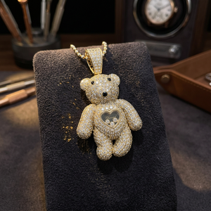10K Gold <b>Cute</b> Teddy <b>Bear</b> Pendant 4.50CT Lab Grown Diamond Necklace IGI Certified Fashion Jewelry for Kids - Product Image 1