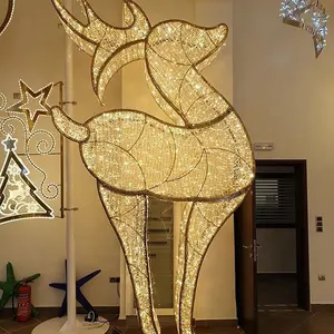 Уличная 3D теплое белое праздничное Рождественское украшение большого размера из металла, Декоративная скульптура в виде животного, светильник в виде оленя