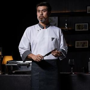 Op maat gemaakte hoogwaardige koksjas met lange mouwen, zacht en comfortabel, unisex hoteluniform, restaurant, met drukknopen - Product Image 6