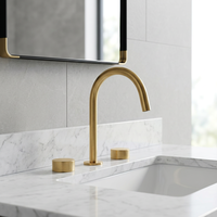 Ensemble de robinetterie trois pièces en laiton brossé doré, moderne, pour lavabo de chambre et salle de bain, à poser sur le comptoir, avec cartouche en céramique, vente en gros usine