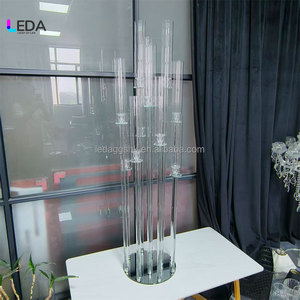 Candélabre en verre transparent LEDA à 12 bras, forme droite, décoration de table de mariage, durable, de haute qualité - Product Image 1