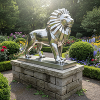Sculpture de lion géométrique en acier inoxydable 304 de qualité supérieure, résistante aux intempéries, découpée au laser, polie miroir, design personnalisé pour bureau et manoir