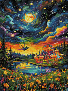 VANCY ARTS Premium RESIN Square Diamond Painting Set Pemandangan Malam Hari Peri Penuh 73DMC Kanvas untuk Mencetak Gambar Seni di Kanvas - Product Image 2