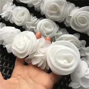 3D 장미 꽃 쉬폰 레이스 트림 리본 바느질 직물 옷 DIY 원피스 밑단 및 장식 개체