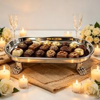 Plateau de service élégant et durable en fer doré, personnalisé, avec impression arabe islamique, décoratif pour Ramadan et Eid
