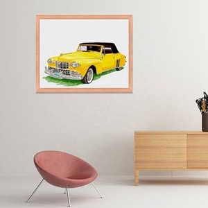 Peinture à l'huile sur toile unique, portrait de voitures classiques jaunes réalistes dessinées à la main, style moderne, taille personnalisée, cadeau - Product Image 3