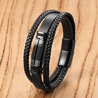 Bracelet en cuir multi-couches en pierre naturelle, fait main, avec cordon tressé et fermoir magnétique en acier inoxydable, style minimaliste