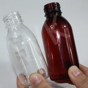 Оптом 50 мл 60 мл 100 мл 150 мл 200 мл 120 мл янтарная пластиковая бутылка для жидкости для лекарств пустой Сироп От Кашля бутылки для домашних животных с мерками