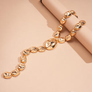 Collier en bambou à pampilles ovales plissées de style métallique électroplaqué, transfrontalier euro-américain, luxe léger haut de gamme, pour la clavicule - Product Image 5