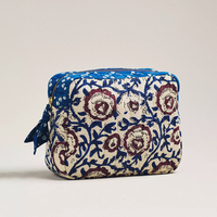 Pochette de maquillage en coton matelassé à motifs floraux, imprimée à la main, vente en gros